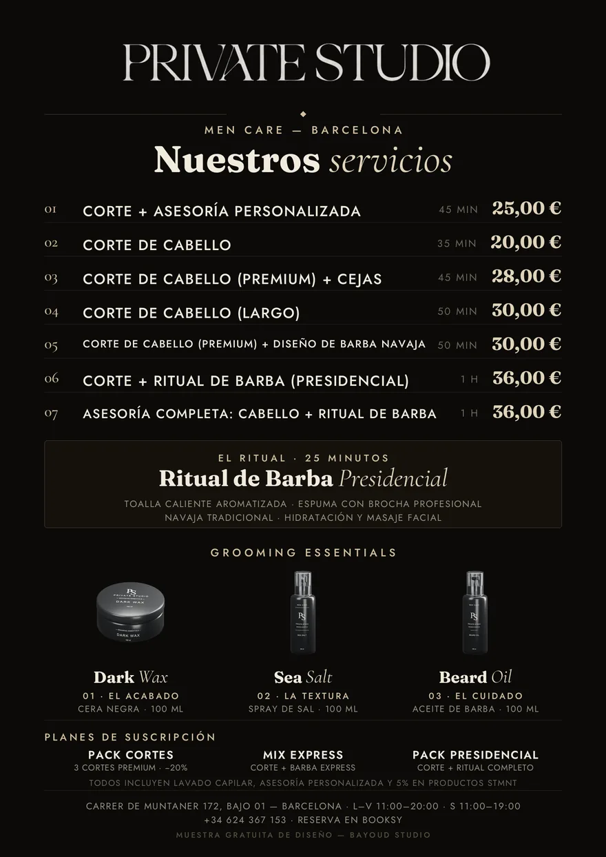 Carta de servicios de Private Studio